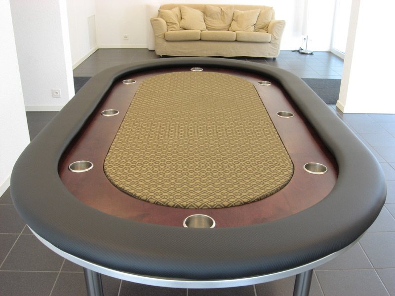 Pokertisch: Rail Carbon Fiber Vinyl Black / Racetrack Birke, Red Mahogany / Playing Surface Suited Speed Cloth Bronze