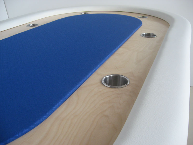 Pokertisch: Rail Whisper Vinyl Brilliant White / Racetrack Birke, nature / Playing Surface Suited Speed Cloth Royal Blue