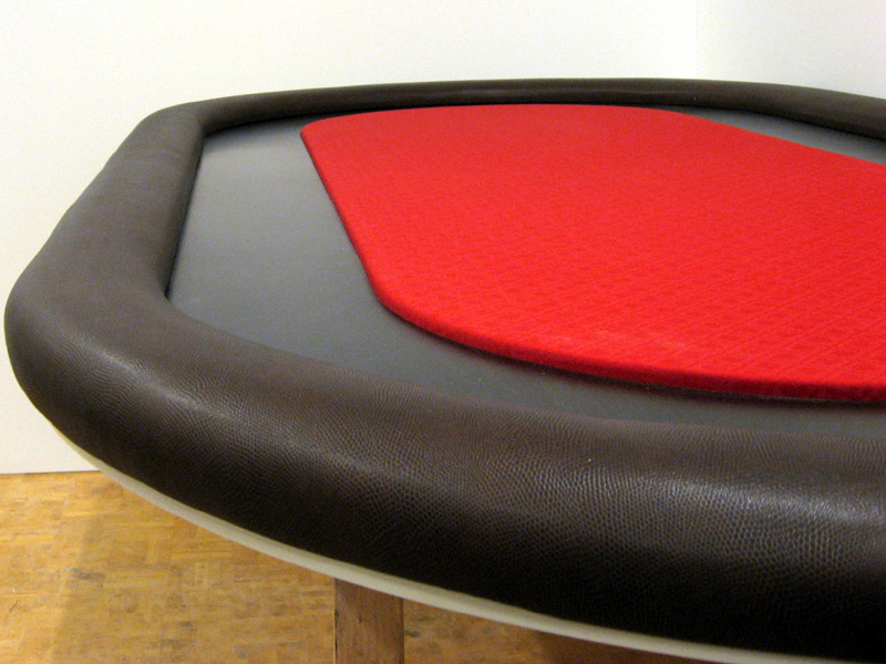 Pokertisch: Rail Snake Vinyl Teakwood / Racetrack Birke, Wenge / Playing Surface Suited Speed Cloth Scarlet Red