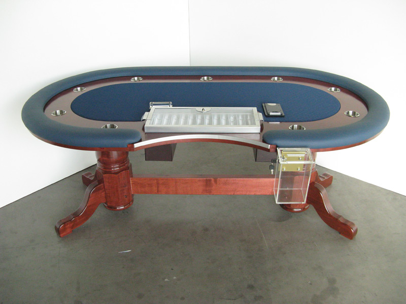 Pokertisch: Rail Whisper Vinyl Cerulean / Racetrack Ahorn, Red Mahogany / Playing Surface Suited Speed Cloth Navy